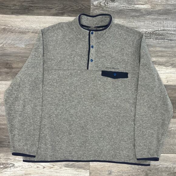 Eddie Bauer Heather Gray Mens 2XL 1/4 Snap Hiking Pullover Fleece Jacket EUC - Picture 1 of 10
